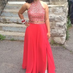 Red Two Piece Blush Prom Dress